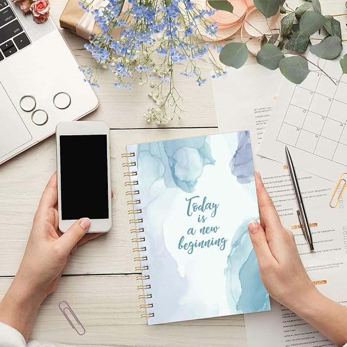 A5 Blank Notebook - 70 Sheets/140 Pages Blank Paper Notebook, 100 GSM Thick White Paper, 5.8" x 8.3" Spiral Blank Journal, Blue Watercolor