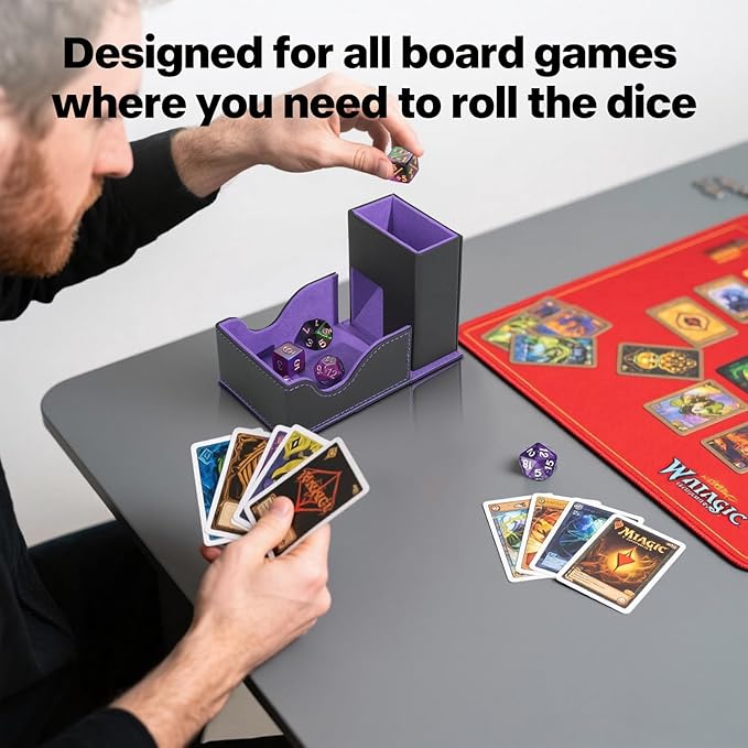 Dice Roller Tower, Premium DND Magnetic Dice Tray, Foldable PU Leather Dice Tower RPG Gifts for Dungeons and Dragons MTG Dm & Player Black/Violet