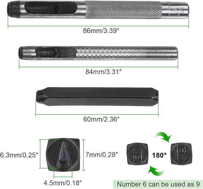 HARFINGTON 36pcs Metal Stamping Kit 3/16" (5mm) (A-Z, 0-8, "&" Symbol) Steel Letter Punch Press Tool with Hole Punch to Stamp on Metal, Plastic, Wood, Leather, Black