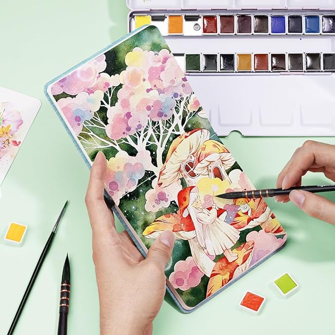 Lightwish Square Watercolor Journal,100% Cotton,300gsm/140lb,Acid-Free,24 Sheets Cold Press Watecolor Paper Sketchbook for Artists Adults Students,4.7 * 4.7 Inches