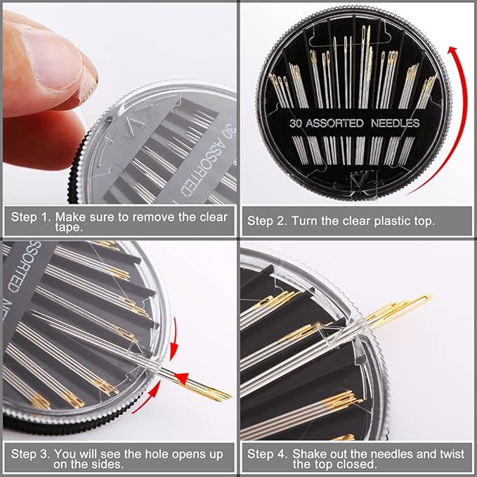 Premium 30/60 Pack Sewing Needles for Hand Sewing Repair with 2 Threaders, 6 Sizes Assorted Large Eye Stitching Needles for Embroidery and Handsewing