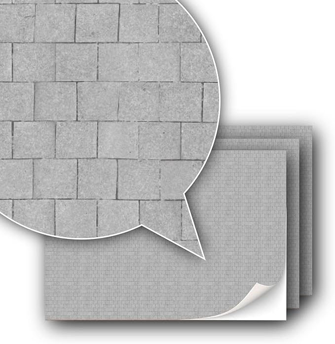 3 Sheets Self-Adhesive Decorative Film Paving Stones and Surfaces for Model Making in Scale 1:87 Scale H0 (UK: 3.5 mm Scale) (Paving Slabs)