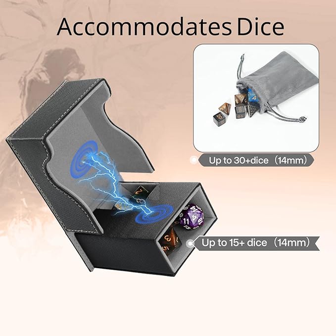 Dice Tower and Tray, Portable Commander Deck Box, Foldable Dice Storage Box for Dungeons and Dragons Rolling Tray Black/Grey