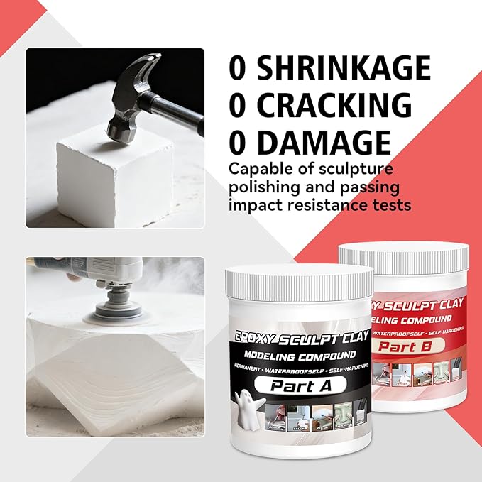 Epoxy Sculpt Clay, Self-Hardening Model Magic Sculpt Epoxy Clay, A&B 2 Part Epoxy Putty, Modeling Compound Sculpting Clays for Sculpting, Modeling, Repairing, Filling, Building, 1 Pound, White