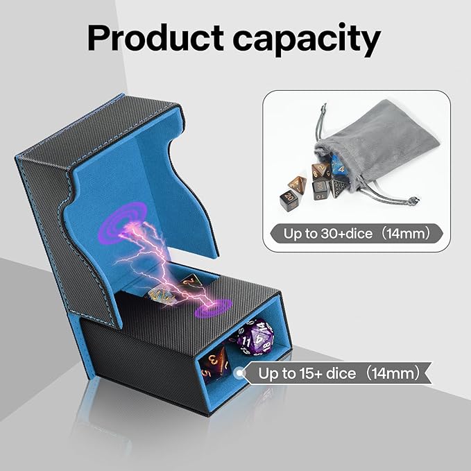 Dice Roller Tower, Premium DND Magnetic Dice Tray, Foldable PU Leather Dice Tower RPG Gifts for Dungeons and Dragons MTG Dm & Player Black/Blue