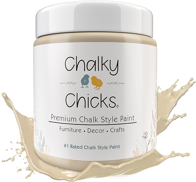 Chalky Chicks All-in-One Chalk Paint for Furniture or Cabinet - 8 Fl Oz - Matte Finish Cuppa Latte Tan for Metal, Wood Furniture Paint - No Sanding All-in-One for Home Decor & Crafts, USA Made