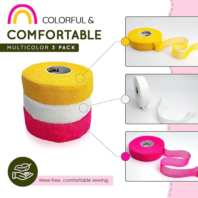 THIMTEC - The Original Thimble Tape for Hand Sewing - Fully Adjustable Nail & Finger Protector - A Smarter Alternative to Classic Knitting Thimbles - Multicolor, 3-Pack
