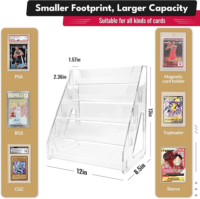 Trading Card Display Stand, Vertical Holder for Baseball Basketball Sports Graded Card Display Stand Tabletop for PSA BGS SGC Slabs, Snap-On Assembly(5 Tier, 1 Pack)