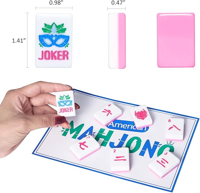 American Mahjong Tile Set(Pink) with Carrying Bag and Accessories, 160 Acrylic Engraved Mahjong Tiles
