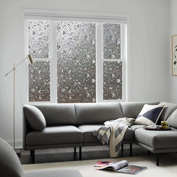 LEMON CLOUD Window Film, Decorative Window Privacy Film, Window Film Privacy Static Cling Frosted, Anti-UV Sun Blocker Heat Control for Home(Grayish Black, 35.4 x 78.7 inches)
