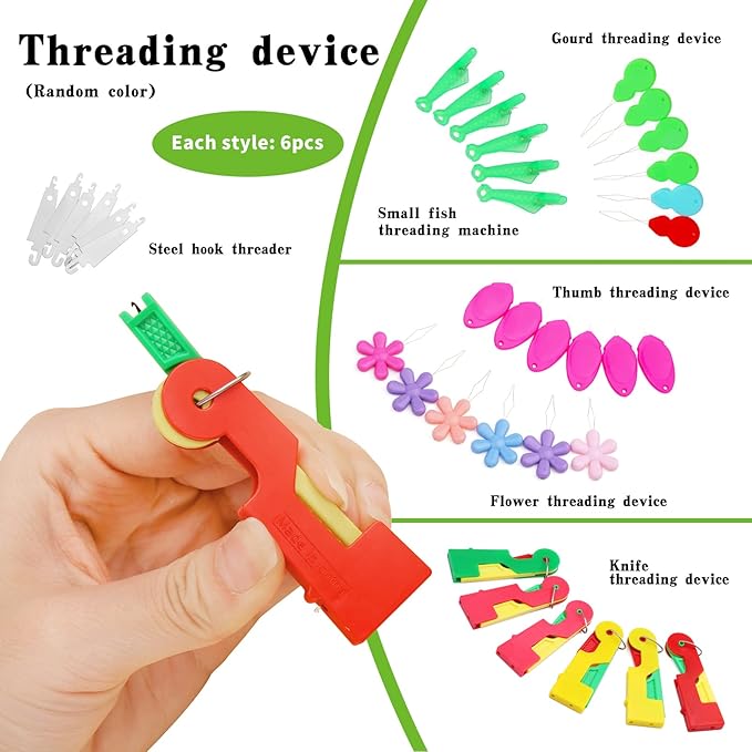 Fedmut Needle Threaders Set, 51 Pcs Needle Threader Tool Needle Threaders for Hand Sewing Craft, 9 Types Needle Threader with Thimbles Great for Hand Sewing Needle Work, Sewing Machine, Embroidery