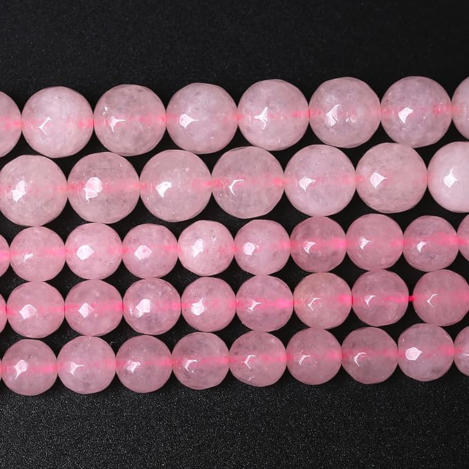 60pcs 6mm Natural Rose Pink Quartz Crystal Faceted Stone Beads for Jewelry Making Energy Healing Power Stone Beads DIY Bracelet Necklace Accessories 15" (6mm, Faceted Rose Quartz)