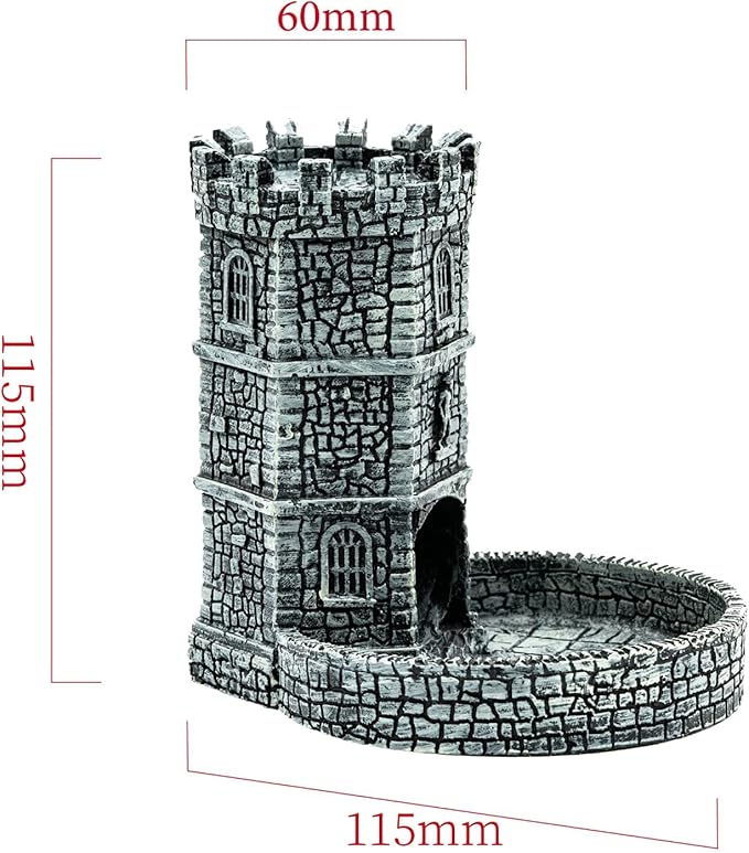Dice Tower D&D Castle Dice Rolling Tower for Role Playing Game | Easy Roller Perfect for DND Tabletop Game and RPG (Grey)