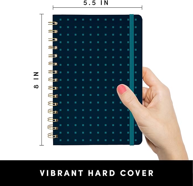 PAPERAGE Lined Spiral Journal Notebook, (Navy/Turquoise Dot), 160 Pages, Hardcover Journal for Women & Men, Medium 5.5 in x 8 in - 100 GSM, Thick Paper, Spiral Notebook for Work, School & Journaling