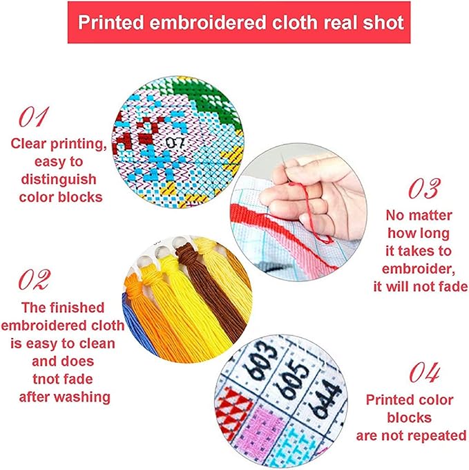Foxdiviy Stamped Cross Stitch Kits Full Range of Embroidery Needlework Starter Kits for Beginners Adults 11CT Embroidery Patterns Art Crafts DIY Needlepoint Kits-Colorful Cat 18x18 inch, ColourKits28