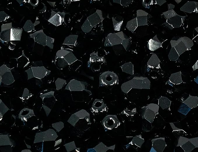 50 pcs Faceted Fire Polished Pressed Czech Glass Beads 6mm (0.24in), 23980 Jet Black