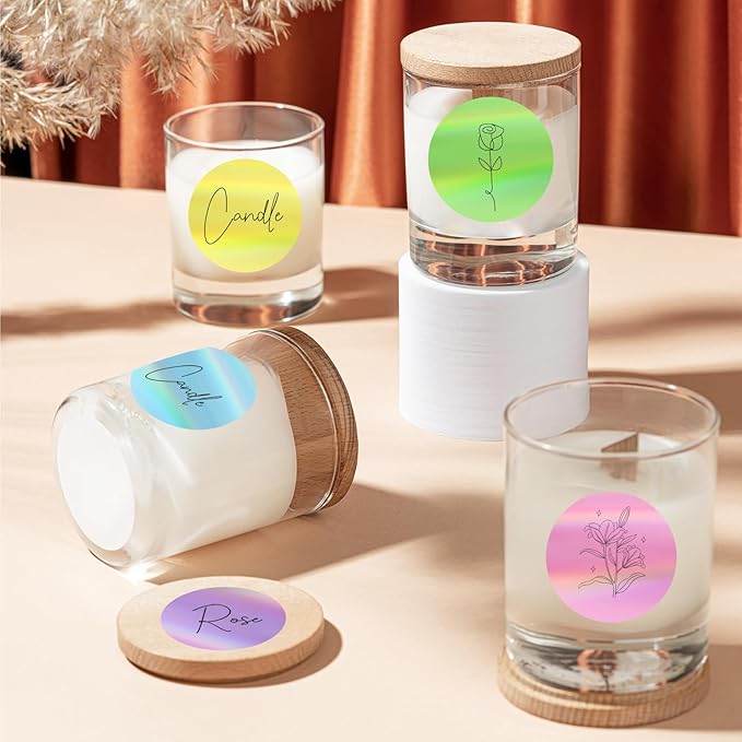 Holographic Thermal Labels Stickers 1.5 inch, Glitter Round Direct Thermal Stickers Label, Perforation Line Design (350 Sheets, 5 Colors)