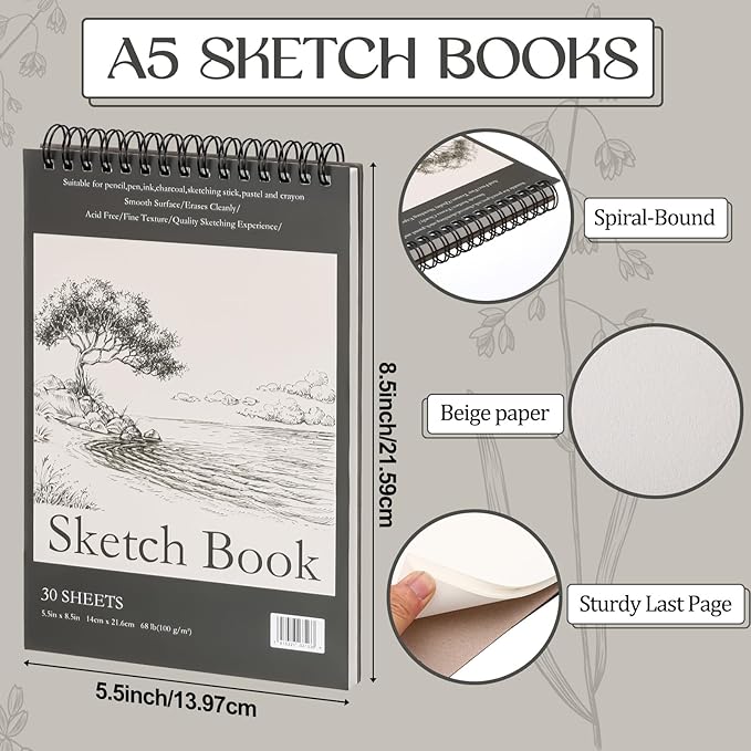 Jexine 20 Pcs 5.5'' x 8.5'' Top Spiral Bound Sketch Book 30 Sheet Each(68lb/100gsm), Sketching Drawing Pad Bulk Artist Sketch Pad Kids Drawing Paper Art Sketchbook for Painting (Tree)