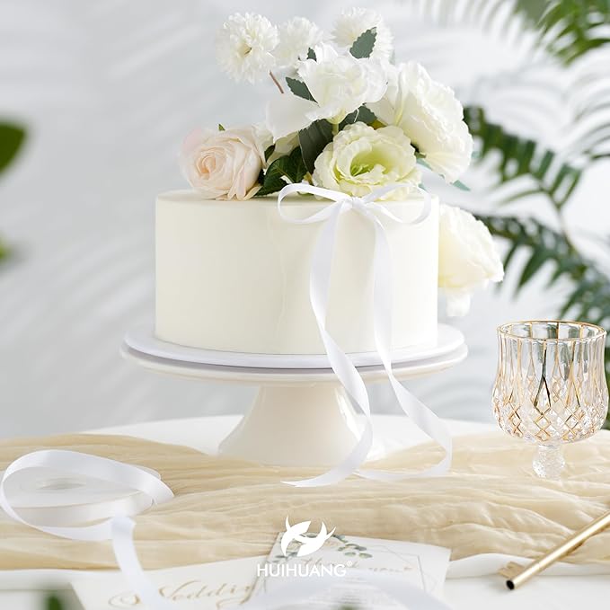 HUIHUANG White Satin Ribbon 1/2 inch X 50 Yards Continuous, White Double-Faced Satin Ribbon for Gift Wrapping, Bows, DIY Crafts, Flower Bouquet, Wedding Bridal Shower Decor, Hairs