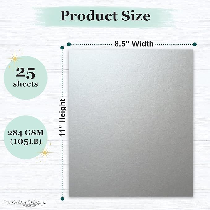 Cardstock Warehouse Stardream Silver Cardstock Paper - 25 Sheets, 8.5 x 11" – 105 lb / 284 GSM Premium Metallic Silver Card Stock for High-end Printing, Card Making, Die-cutting & DIY Projects