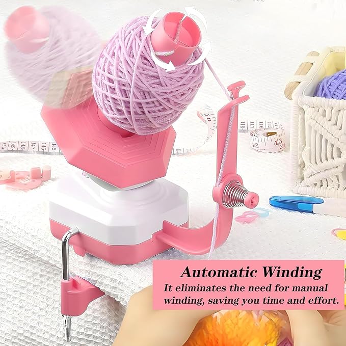 Zjyufy Yarn Winder Electric Yarn Ball Winder for Crocheting, 10oz Large Automatic Yarn Spinner Yarn Cake Winder with Stepless Speed Strong Tension, Pink