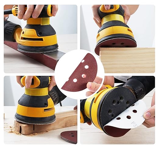 S SATC 150 Pcs Hook and Loop Adhesive Sanding Discs 5 Inch 8 Hole Sandpaper 100 Grit Aluminum Oxide Sander Pads for Random Orbital Sander