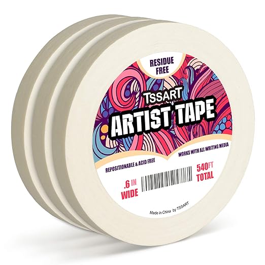 3 Pack White Artist Tape - Masking Artists Tape for Drafting Art Watercolor Painting Canvas Framing - Acid Free 0.6inch Wide 540FT Long Total