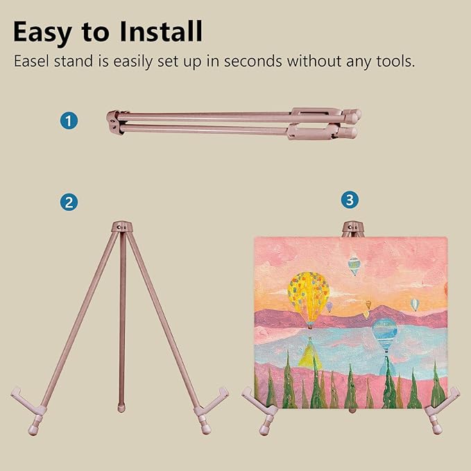 14" High Tabletop Instant Display Easel, Small Desktop Steel Easel Stand with Adjustable Holders for Paintings, Posters and Store Signs(Champagne, 1Pack)