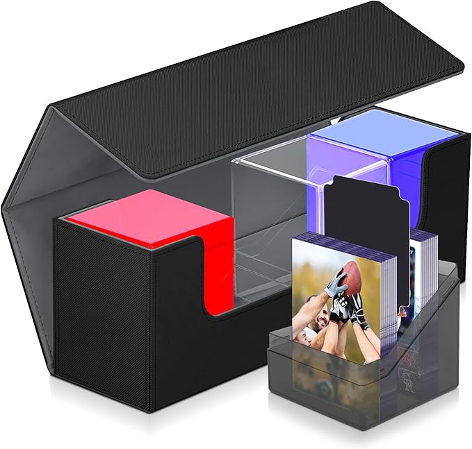 Card Deck Case for Trading Cards, Leather Magnetic Closure Commander Card Storage Box Holding 600+ Sleeved Cards Fit for YuGiOh, MTG and Sport Cards (1000 Card Deck Case)