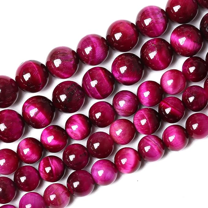90PCS 8mm Rose Red Tiger Eye Gemstone Loose Beads Natural Round Loose Stone Beads for Jewelry Making DIY Bracelet Necklace Earrings 2 Strand 32"