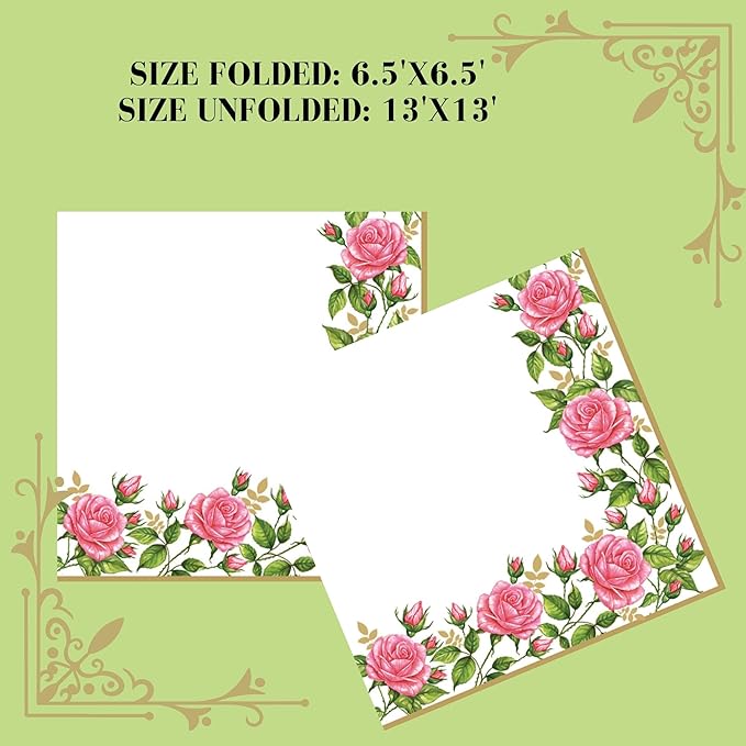 20-ct 13x13 Flowers Paper Luncheon Decoupage Napkins, 3-Ply Servilletas Printed Flower Border Cocktail Napkin for Art, Dinner and Party, Disposable Napkins Decor