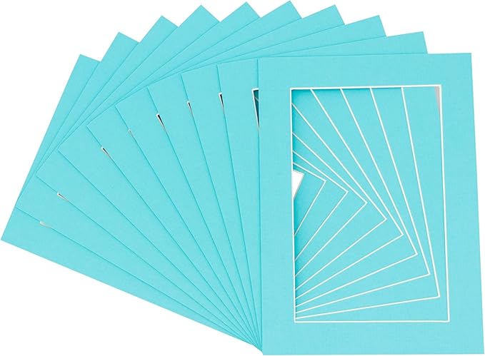 11x14 Mat for 8.5x11 Photo - Precut Aquamarine Blue Picture Matboard for Frames 11 x 14 Inches - Bevel Cut to Display Art 8.5 x 11 Inches - Acid Free Pack of 10 MATS with Backing Boards & Clear Bags