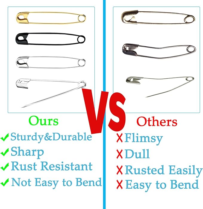 100PCS Safety Pins, 2.1 inch Small Safety Pins, Rust-Resistant Nickel Plated Steel, Sharp Edge Safety Pin for Clothes, Sewing, 54mm Decorative Safety Pins Assorted (Gold)