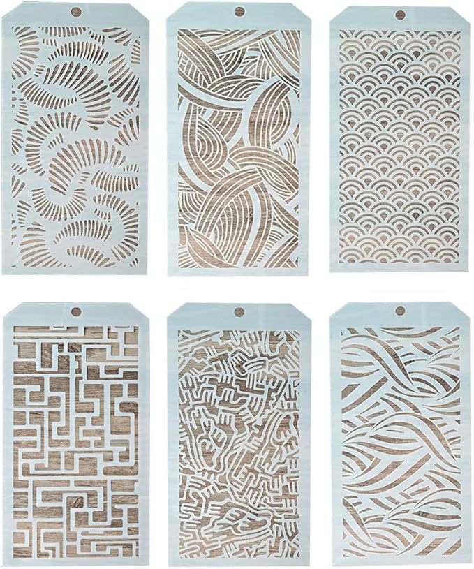 DIY Decorative Stencil Template for Scrapbooking Paiting on Wall Furniture Crafts,Set of 6 (Water Wave)