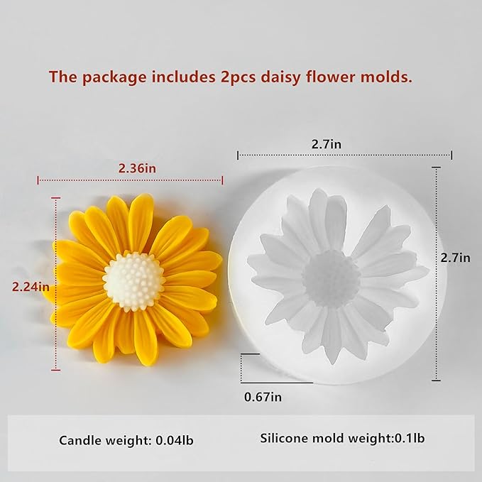 Daisy Candle Mold 2pack, Daisy Silicone molds for Candles, for soap,Candles,Resin,Polymer Clay, Plaster and More DIY Craft