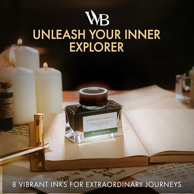 Wordsworth and Black Fountain Pen Ink Bottle (50 ml) Premium Luxury Edition, [Racing Green] Fountain Pens Bottled Ink; Classic Designed Bottle Smooth Flow 50 ml
