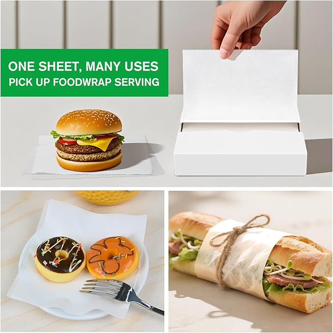 Precut POP UP Deli Paper Sheet Pack of 200, Interfolded Heavy Paper for Food Wrap and Serving (6" x 10-1/2", White）