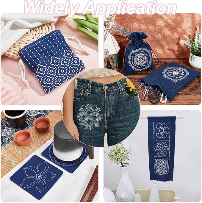 FREEBLOSS Sashiko Stencils - Geometric Embroidery Patterns for Drawing and Hand Quilting - 14x14cm