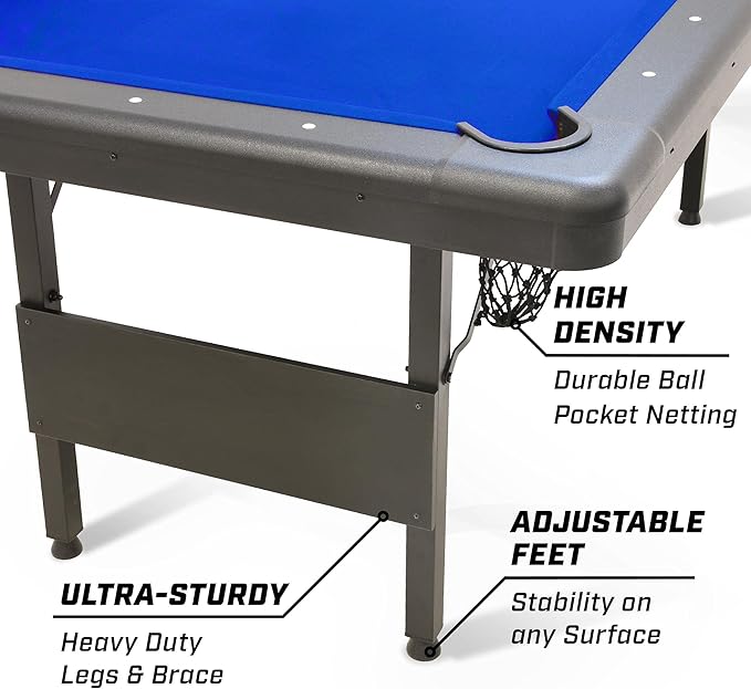 GoSports 6, 7, or 8 ft Billiards Tables - No Assembly, Choose Your Color - Portable Pool Table Includes Full Set of Balls, 2 Cue Sticks, Chalk and Felt Brush