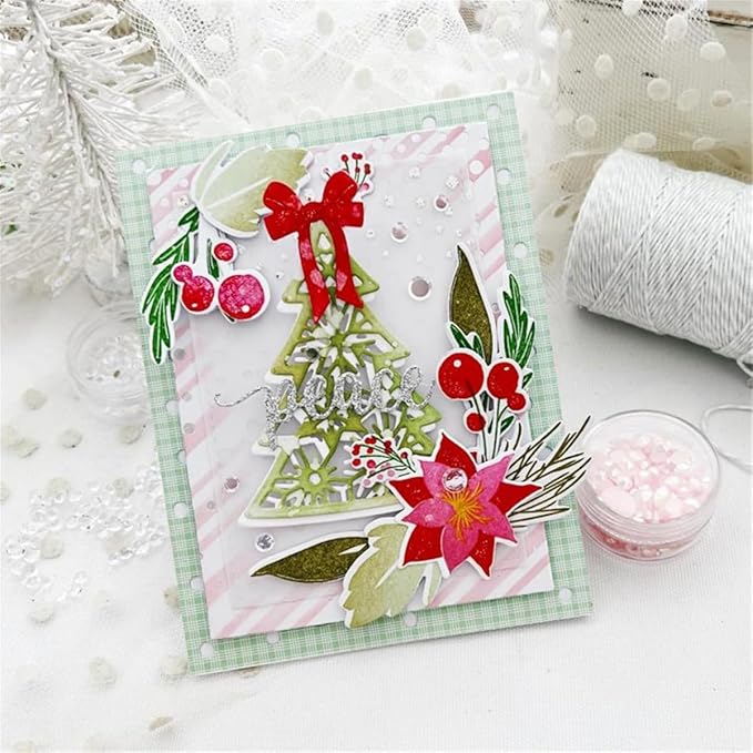 Mvchifay Cutting Dies for Card Making Metal Die-Cuts Scrapbooking Tool Hollow Frame DIY Craft Punch Template Embossing for Paper Album Decor (3 Christmas Tree-14.3x9.1cm)