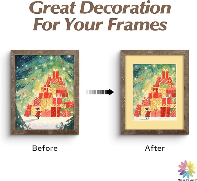 Mat Board Center, 11X14 Mix Color Mats for 8.5X11 Pictures - Acid Free, 4-Ply Thickness, White Core, Bevel Cut - for Artworks, Photos, Framing - Pack of 12