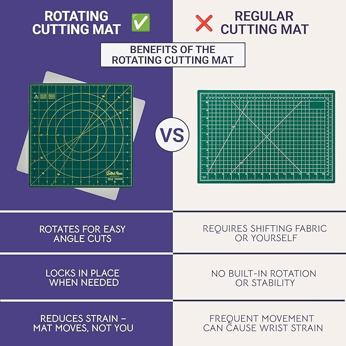 The Quilted Bear Rotating Cutting Mat 7" x 7" - Locking & Rotating Self Healing Cutting Board for Sewing, Fabric & Effortless Quilting - 360 Degree Sewing Supplies Mat for Craft Table (Green)