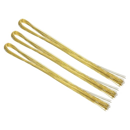 PATIKIL 32 Inch 22 Gauge Floral Stem Wire, 2 Pack/80 Pieces Bouquet Stem Paper Wrapped for DIY Crafts Flower Arrangements, Gold Tone