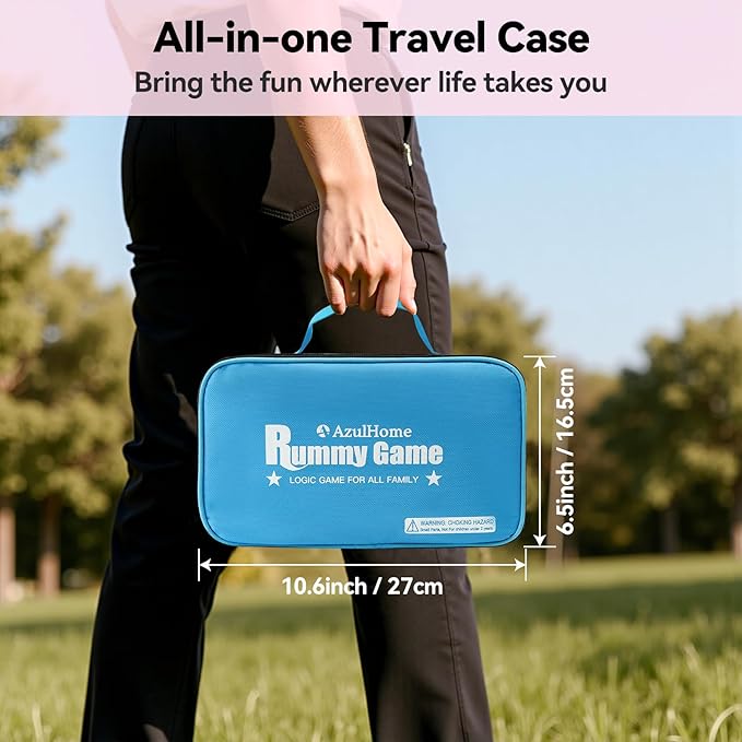 Rummy Cube 6 Player Edition with 6 Wooden Racks 160 Acrylic Tiles (1.5'') Rummy Game with Bag 6 Player Travel Size Rummy Game Large Number Rummy Tiles Game Set for Family Classic Board Games (Black)
