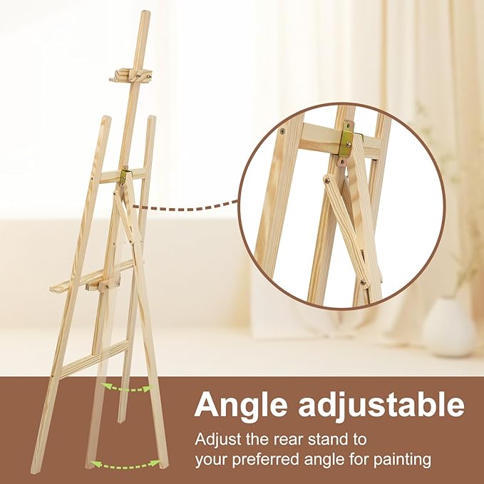 1Pcs Wooden Easel for Painting-Adjustable Easel Stand for Painting and Canvas, Holds Up to 42", Lightweight Pine Art Easel Stand, Large Easel for Painting for Beginners, and Artists