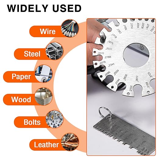 ZeeDix Wire Gauge Measuring Tool (2 Pcs) - Round Dual Sided Metal Sheet Gage & Metal Sheet Thickness Gauge, Stainless Sheet Wire Size Chart & Welding Measurement Tool