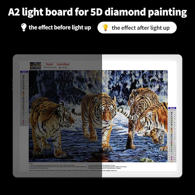 TOHETO A2 Light Pad 25.2''x18.4'', Large Magnetic LED Light Board for Diamond Painting, 3-Color Modes Light Box for Tracing, 6-Level & Stepless Dimmerable Diamond Art Light Table for Drawing,Sketching