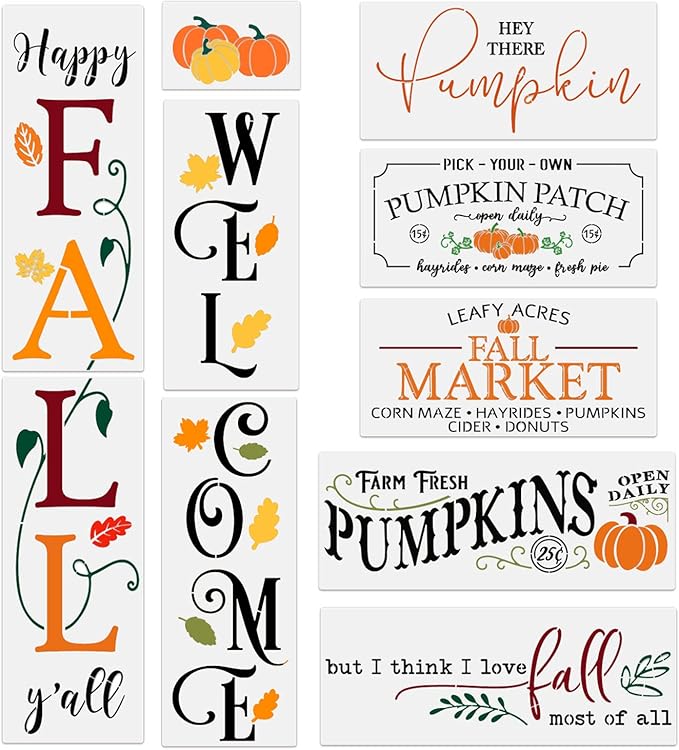 Fall Stencils for Painting on Wood Reusable Pumpkin Stencil Thanksgiving Drawing Templates Large Welcome/Happy Fall Y’All Porch Sign