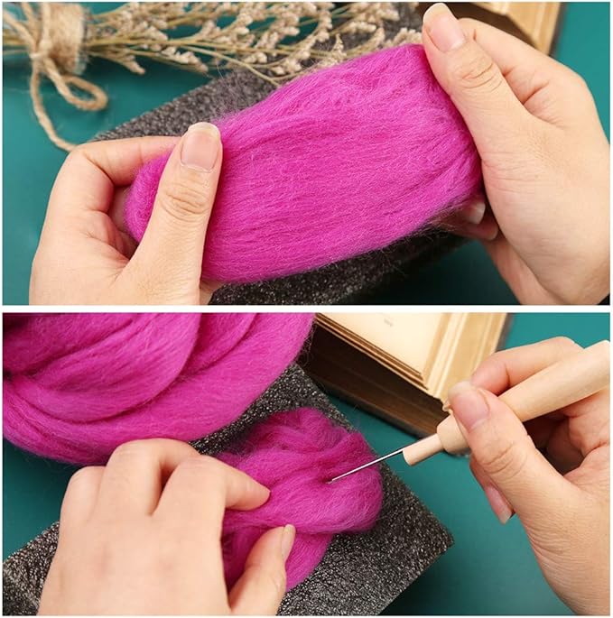 3.53oz Wool Roving Yarn, Wool Felting Supplies, Pure Wool, Chunky Yarn, Spinning Wool Roving for Needle Felting Wet Felting DIY Hand Spinning (Light Purple)