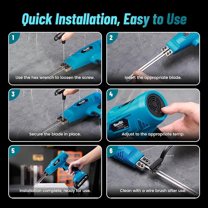 SEESII Cordless Foam Cutter: Electric Hot Knife Kit with 2×2000mAh Batteries,120W Power (Max 842°F) Air-Cooled Styrofoam Cutting Tool with 4 Blades for Rope,Fabric,EPP,EPS, XPS,EPE,PU,KT Board